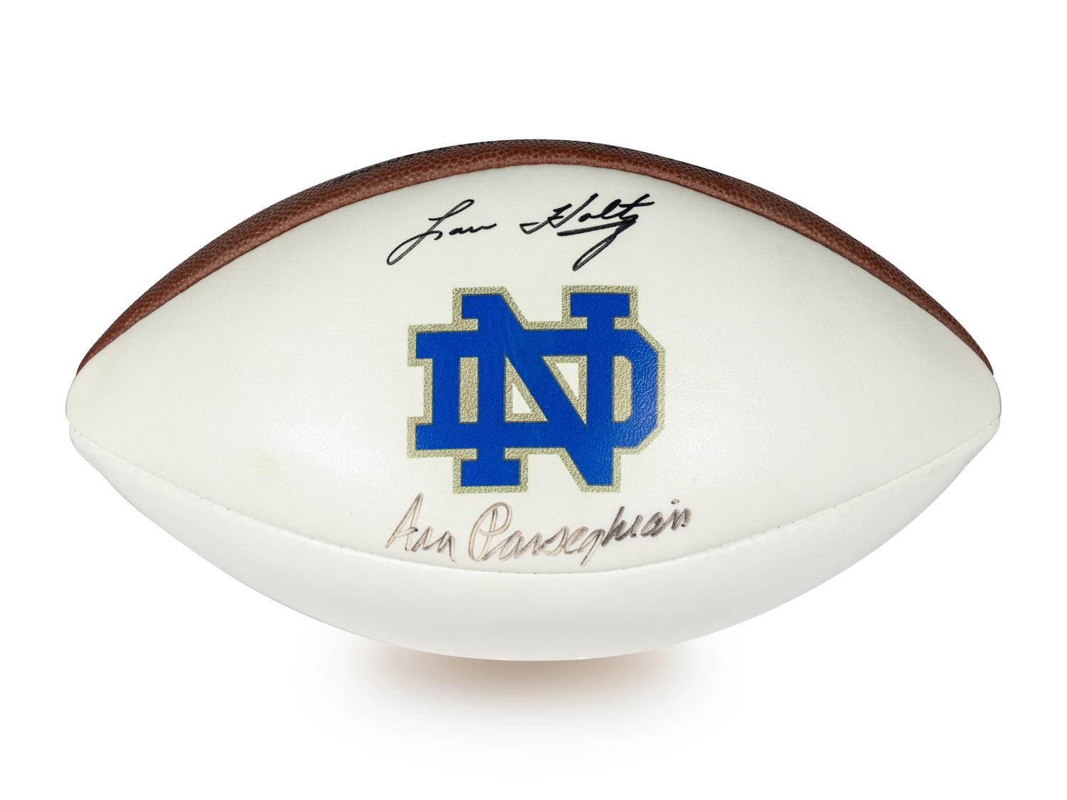 An Ara Parseghian and Lou Holtz Dual Signed Autograph Notre Dame Football,