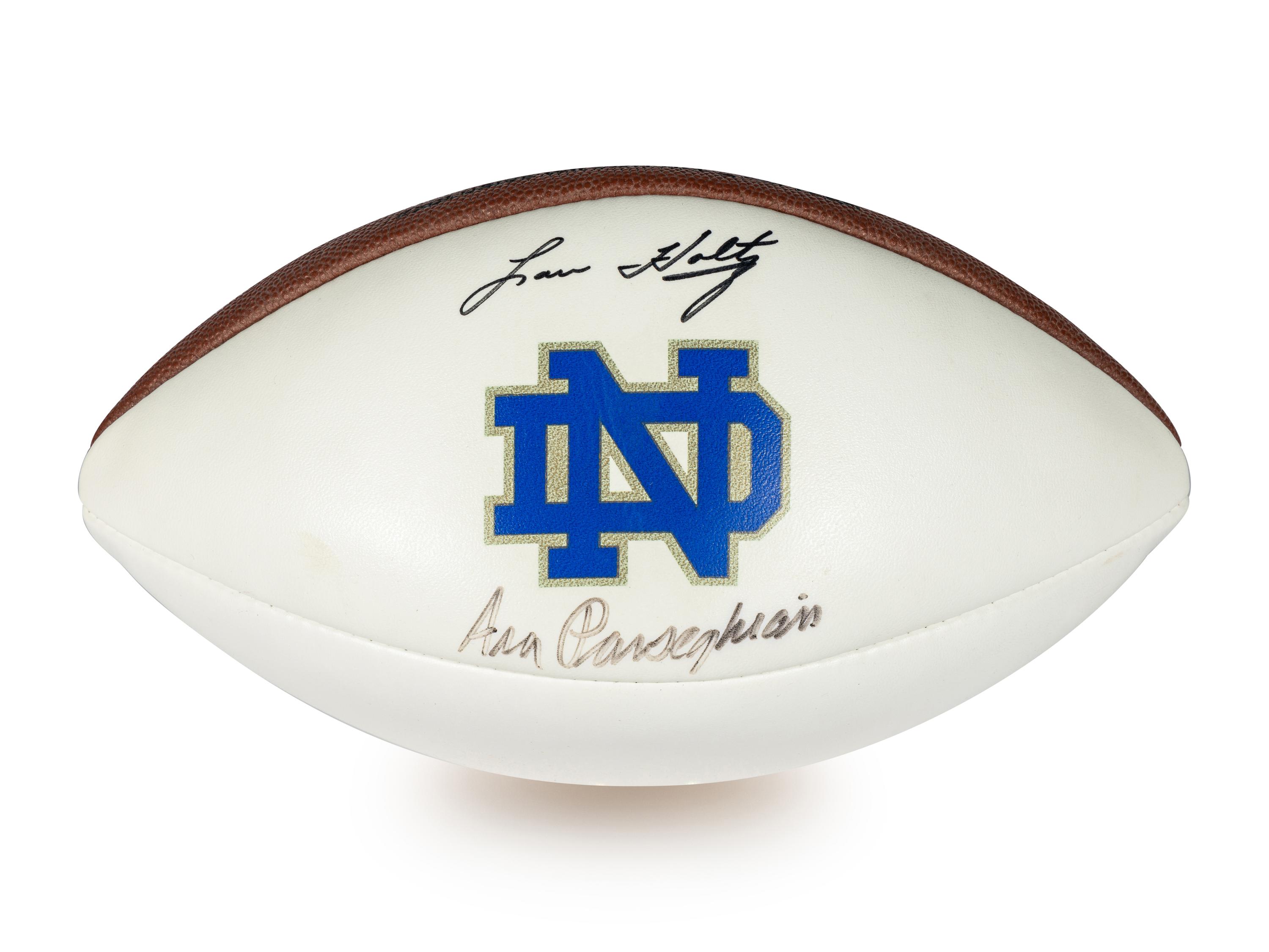 An Ara Parseghian and Lou Holtz Dual Signed Autograph Notre Dame Football,