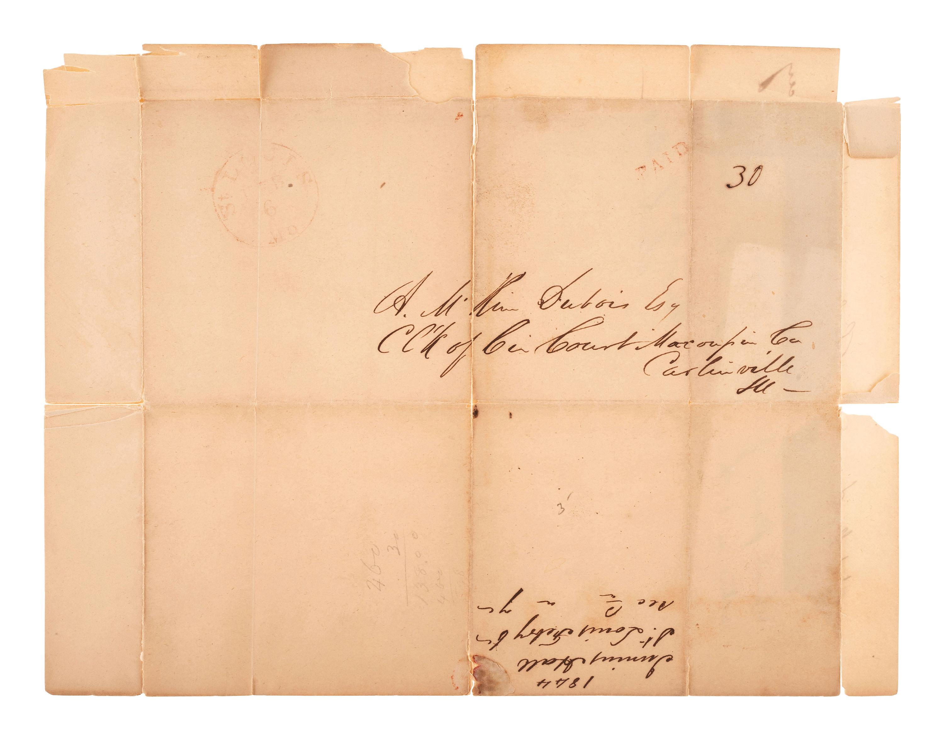 [MISSOURI] -- [MISSOURI TERRITORY]. Ephemera related to early Missouri settlement and history, including a grand jury indictment for cheating with a "gambling device" adapted for playing cards.