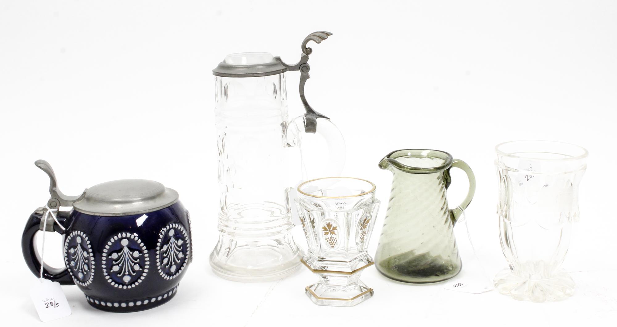 A Group of Four German Drinking Articles Height of tallest 9 1/4 inches.