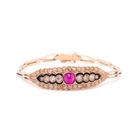 ROSE GOLD, SYNTHETIC RUBY AND DIAMOND BRACELET