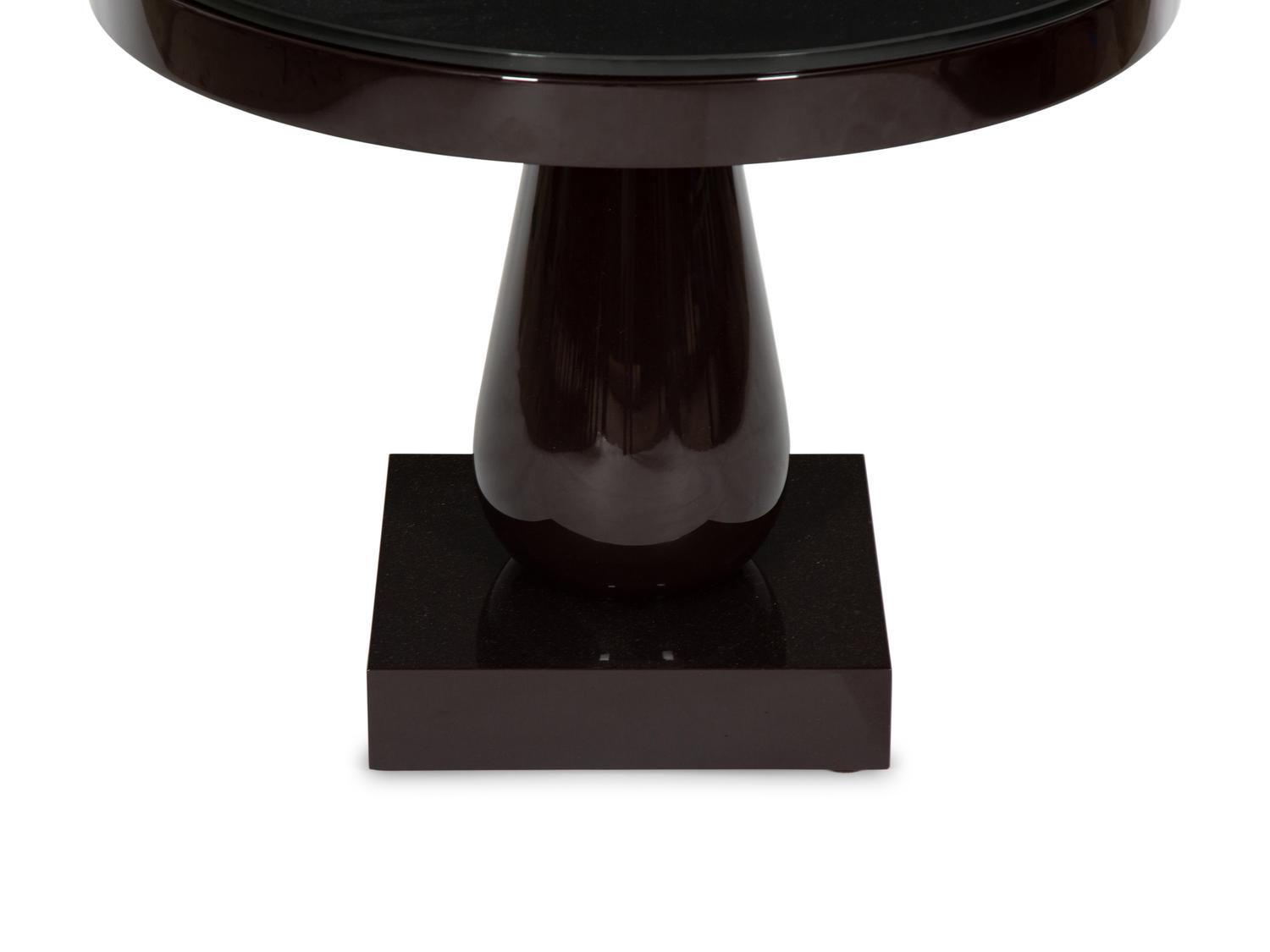 A Contemporary Black Lacquer Side Table with Black Glass Top