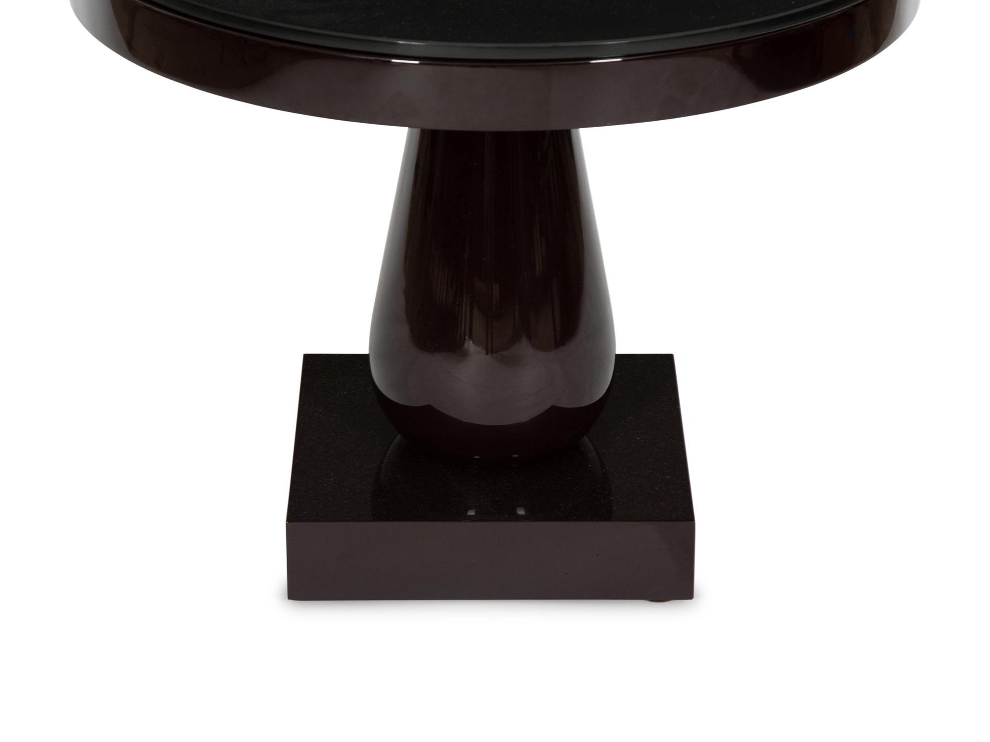 A Contemporary Black Lacquer Side Table with Black Glass Top