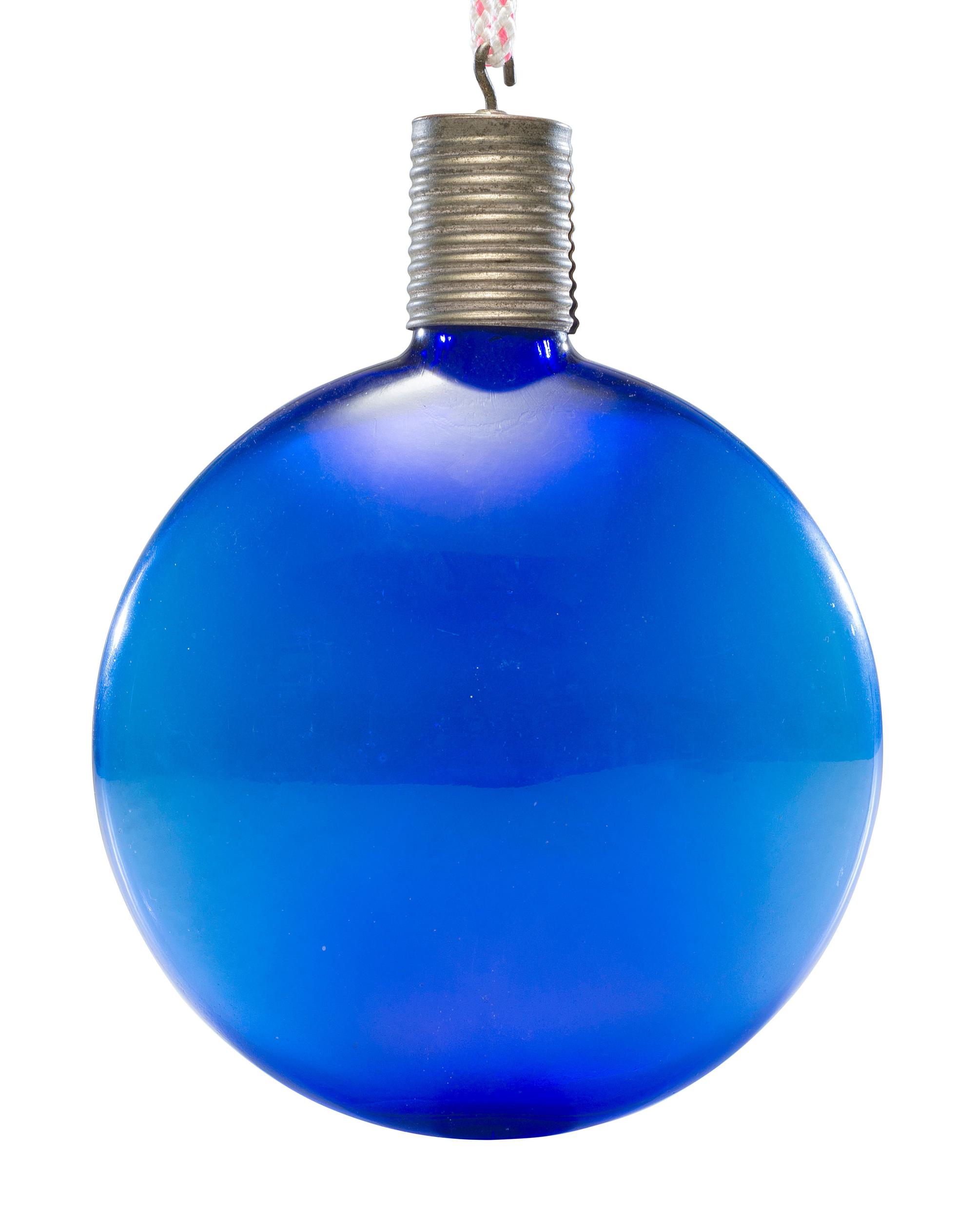 [AMERICANA]. Cobalt blue hand grenade fire extinguisher.