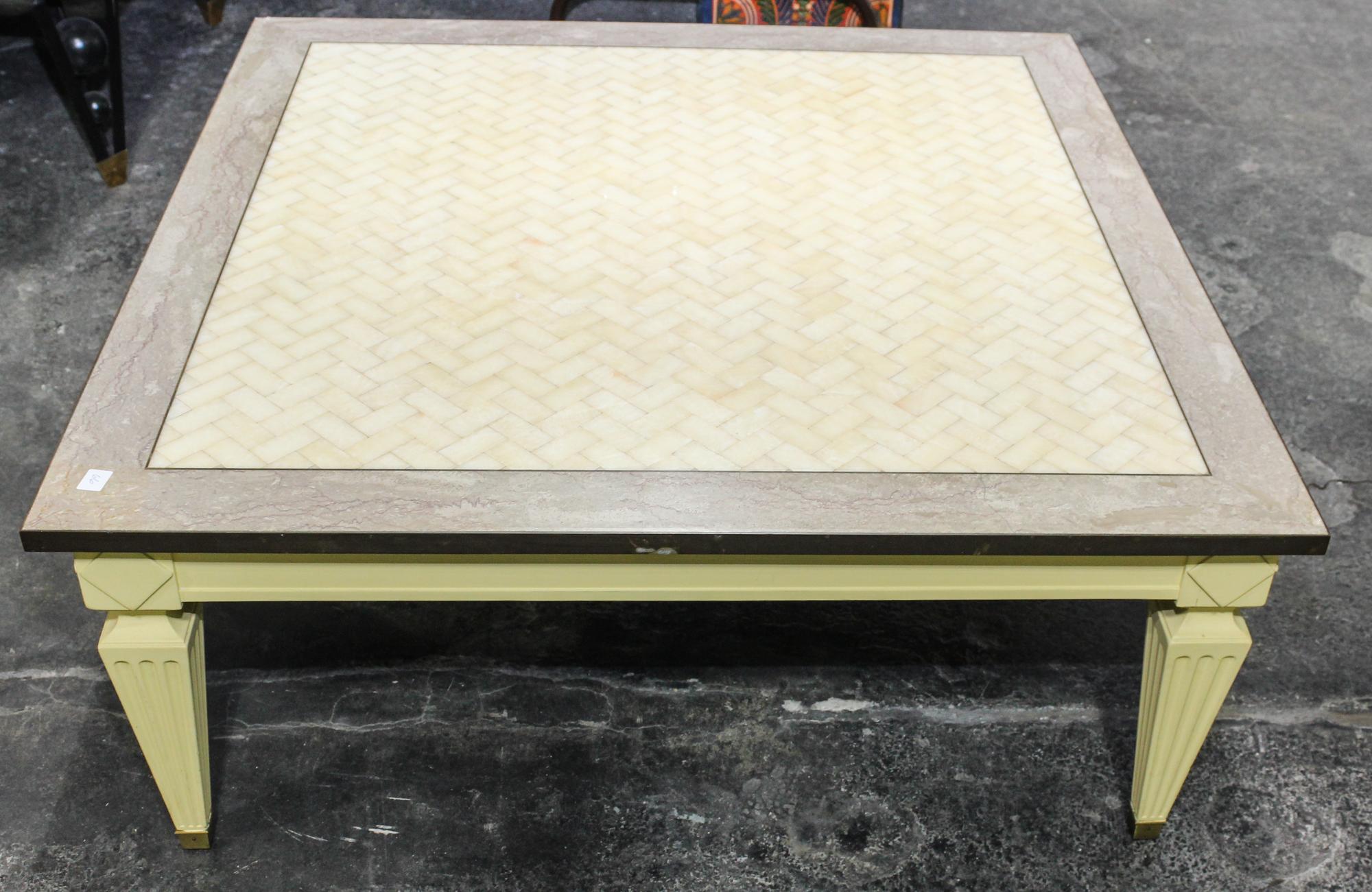A Louis XVI Style Painted Low Table. Height 15 1/2 x width 38 x depth 38 inches.