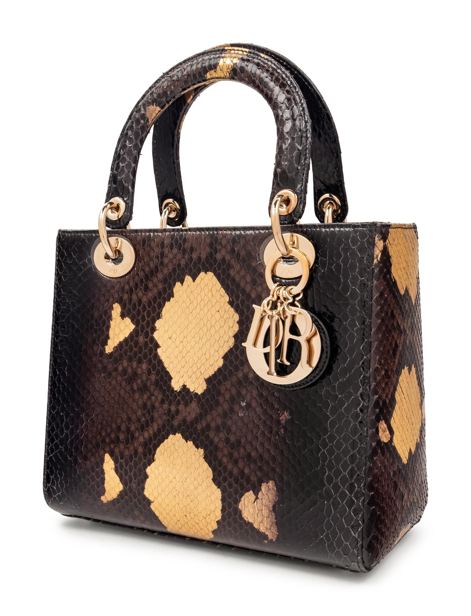 Christian Dior Gold and Black Python Small Lady Dior Bag, 2012