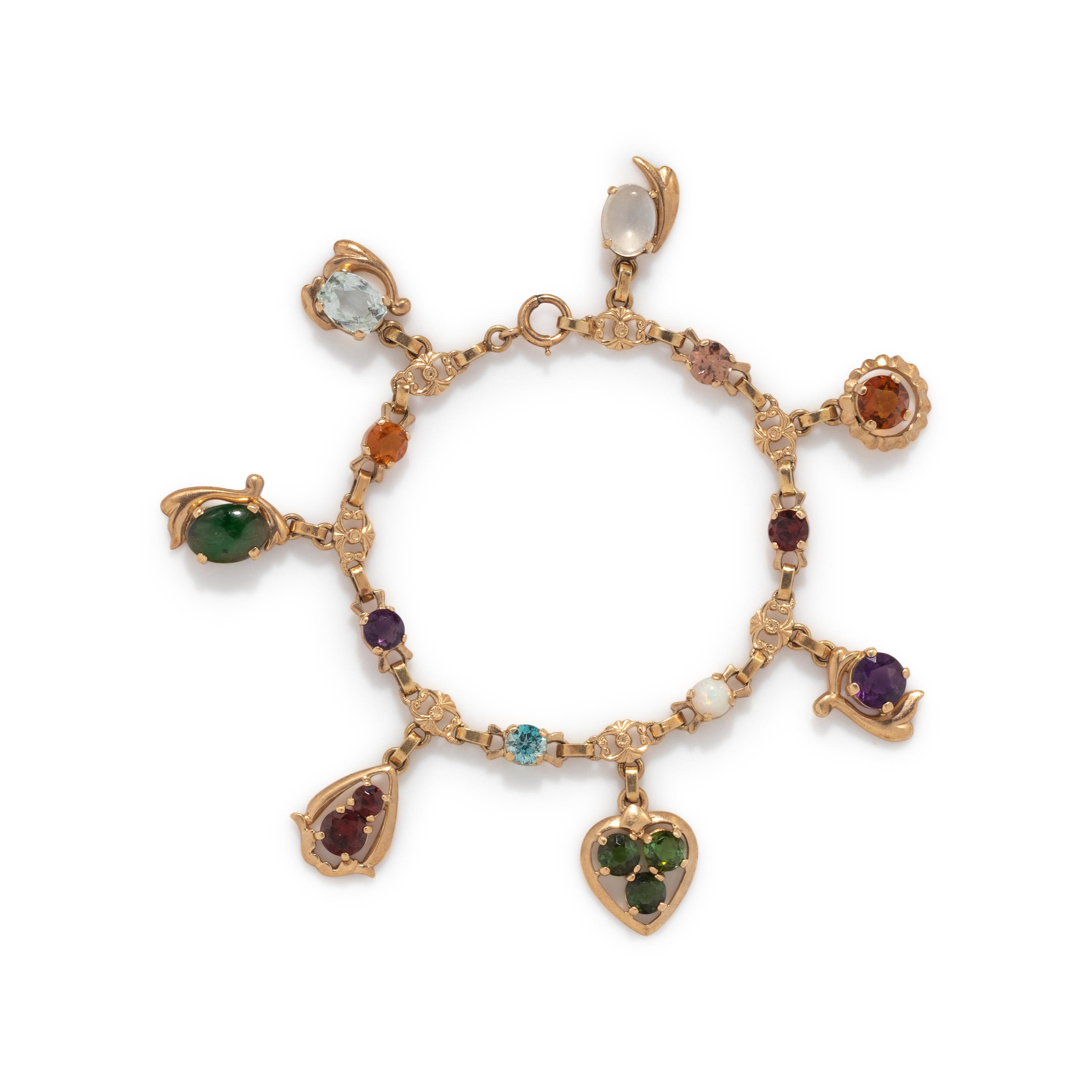 YELLOW GOLD AND MULTIGEM CHARM BRACELET