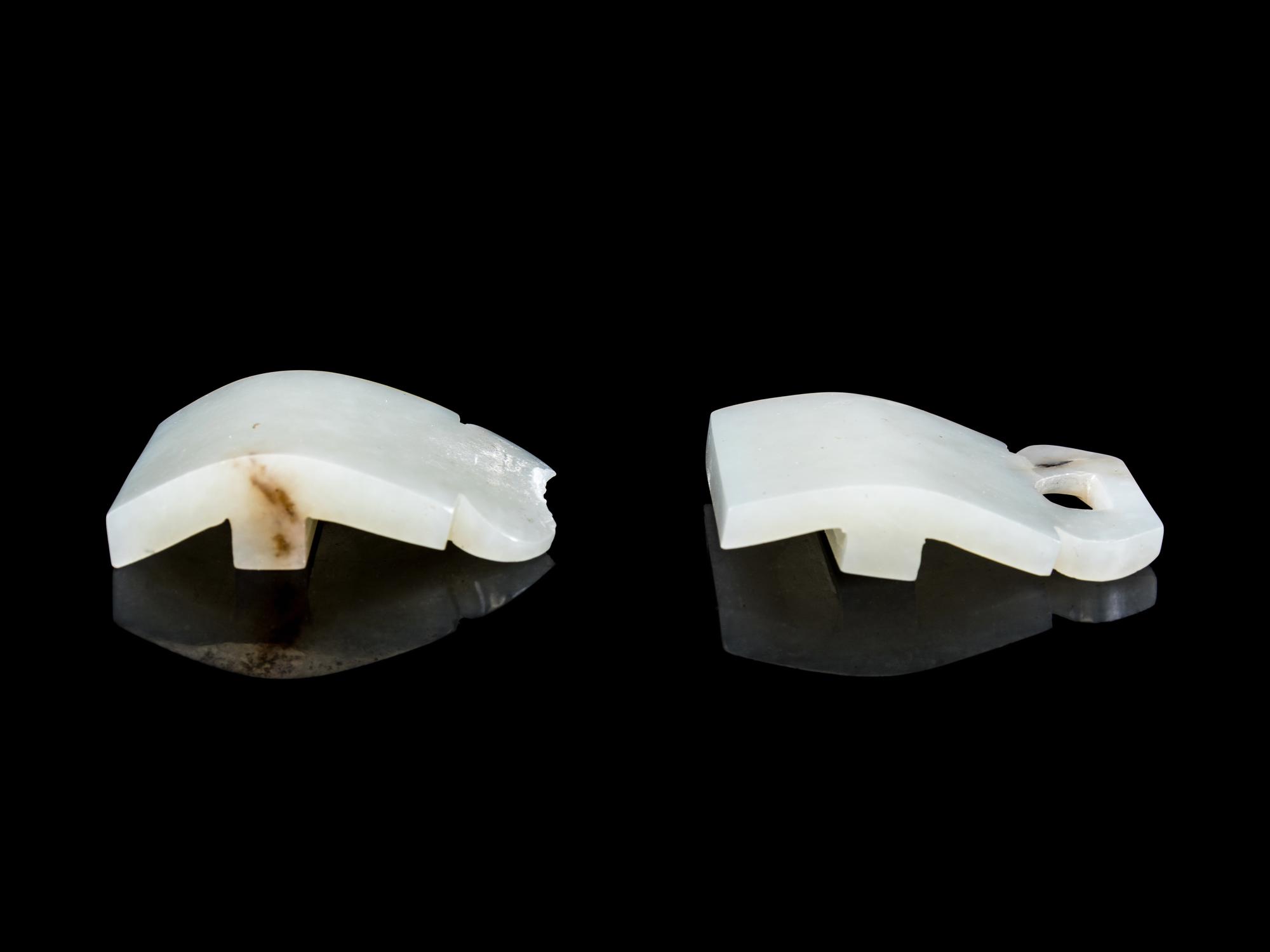 A Chinese Pale Celadon Jade Two-Part Belt Buckle