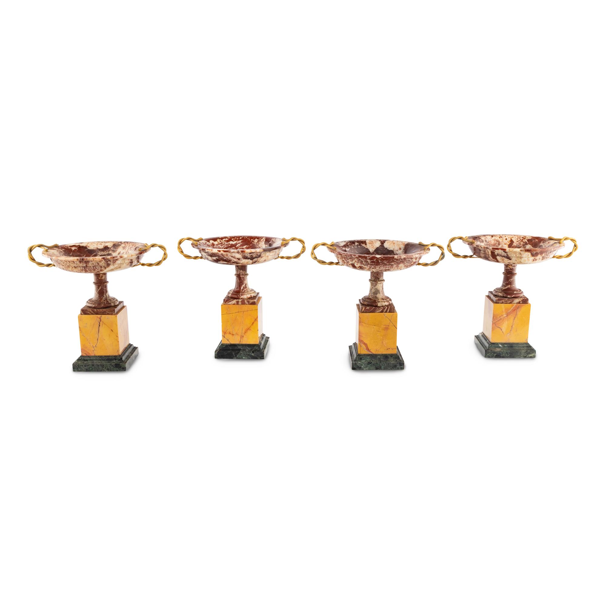A Set of Four Gilt Bronze Mounted Marble Tazze