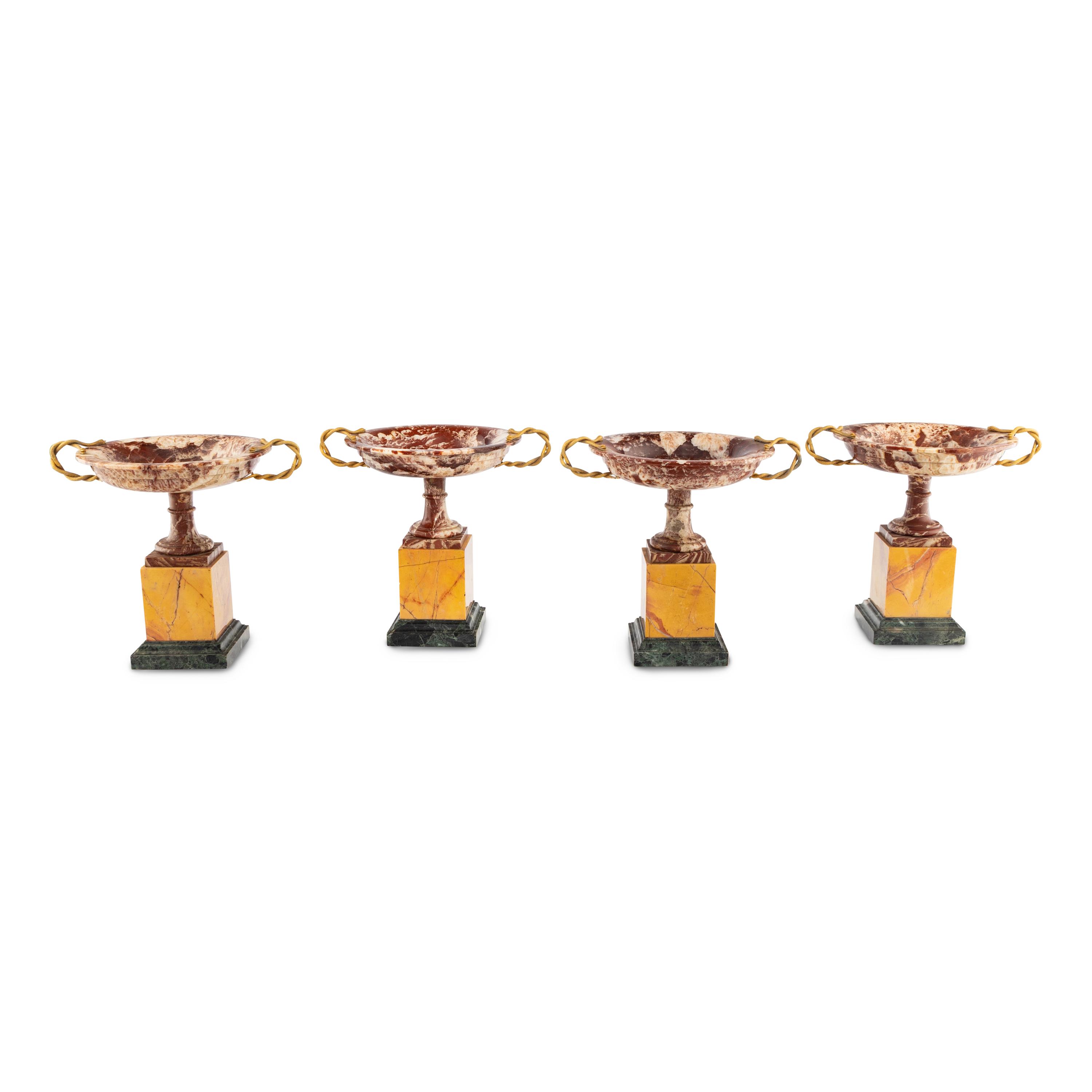 A Set of Four Gilt Bronze Mounted Marble Tazze