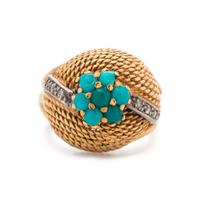 YELLOW GOLD, TURQUOISE AND DIAMOND RING