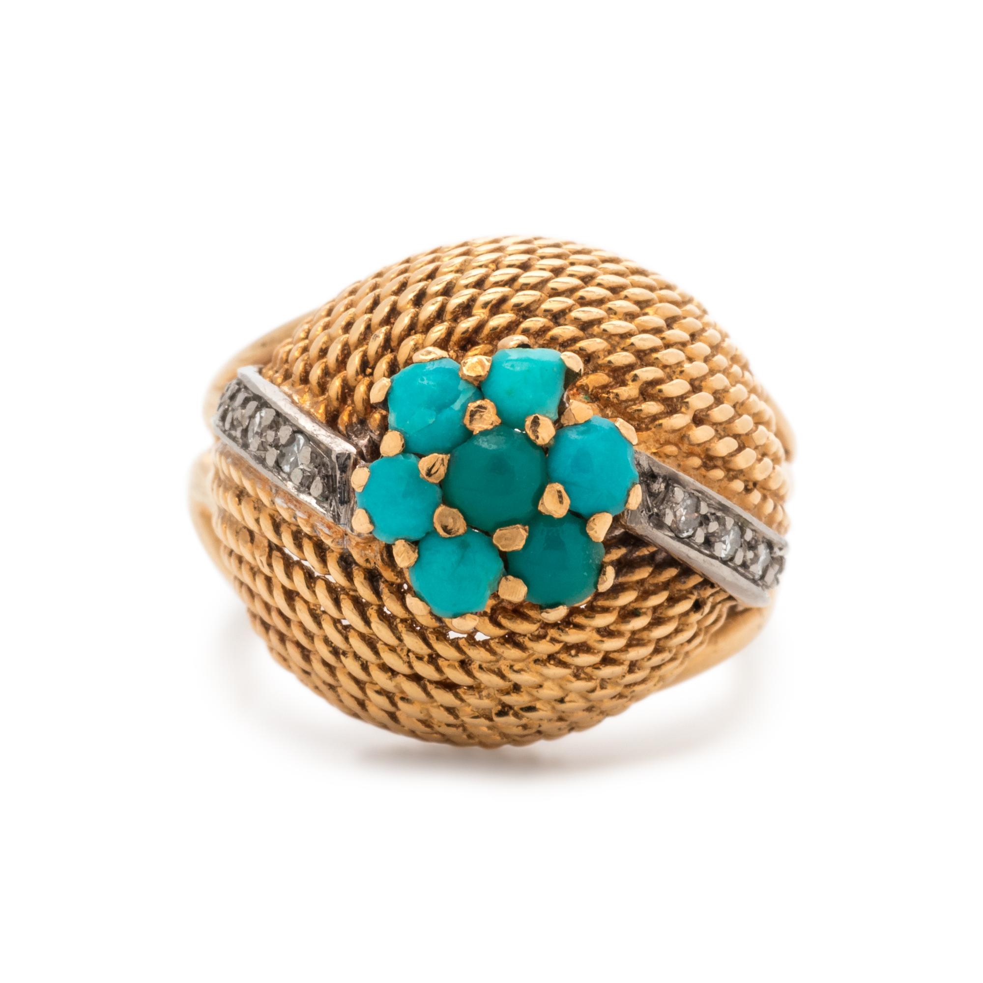 YELLOW GOLD, TURQUOISE AND DIAMOND RING