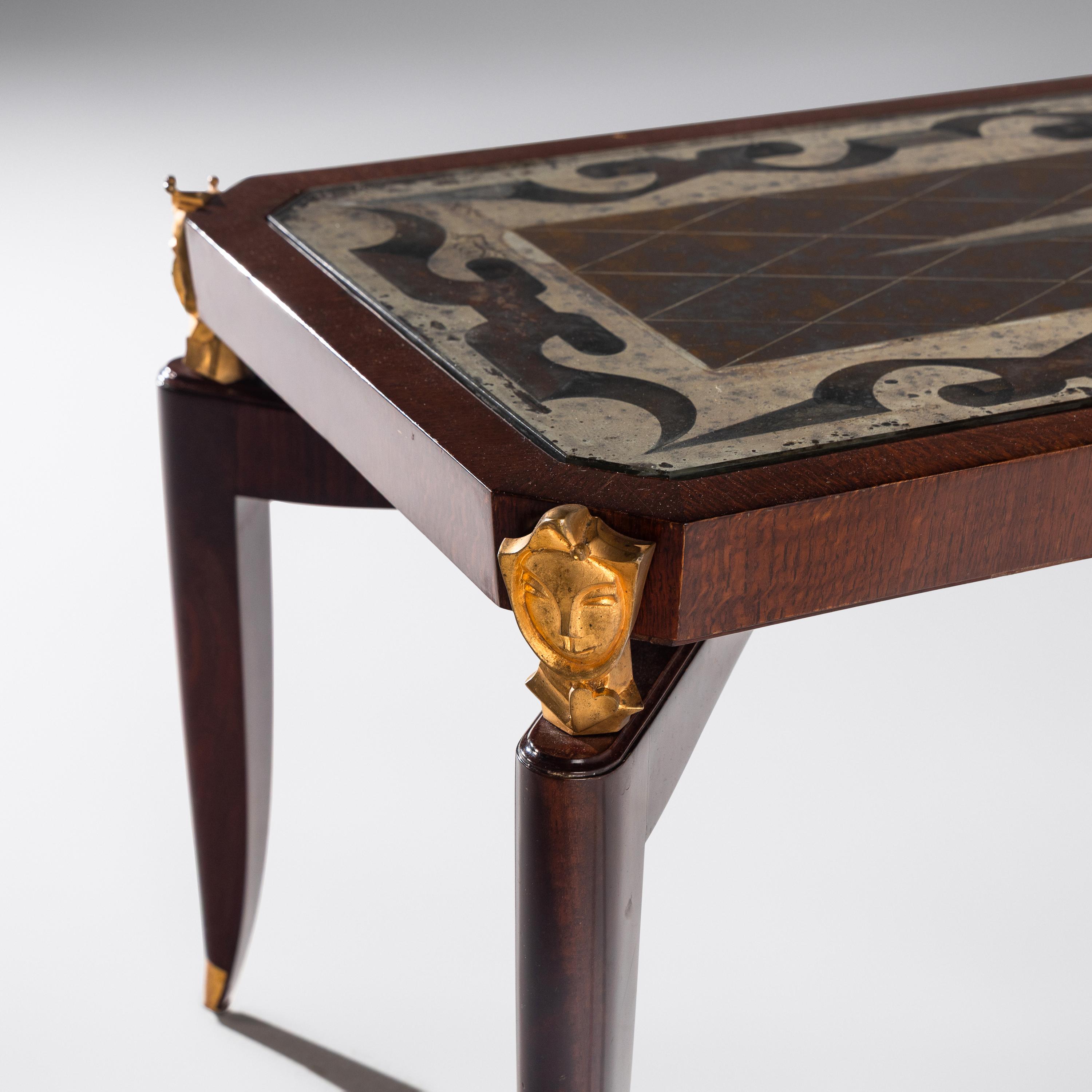 Art Deco Early 20th Century — Gilt Bronze Mounted Verre Eglomise Coffee Table, France