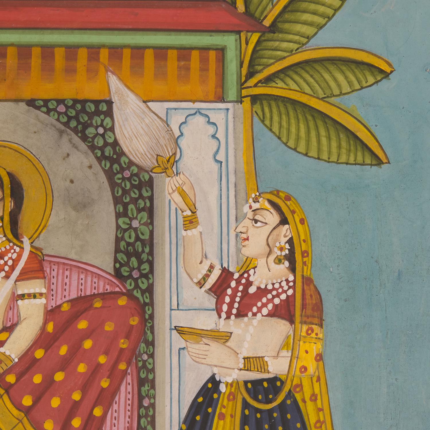 A Painting of Radha and Krishna on Two Tiers with Attendants Celebrating the Spring Festival of Holi, Bikaner or Deccan School, 19th/20th Century