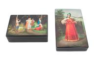 Two Russian Lacquered Boxes Length of larger 10 1/4 inches. — 20TH CENTURY