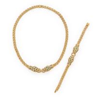 Multigem and Yellow Gold Panther Necklace and Bracelet