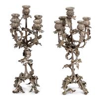 A Pair of Silvered-Metal Five-Light Candelabra Height 21 inches. — 20TH CENTURY