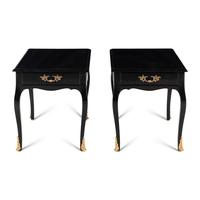 A Pair of Louis XV Style Black Painted and Gilt Bronze Mounted Side Tables