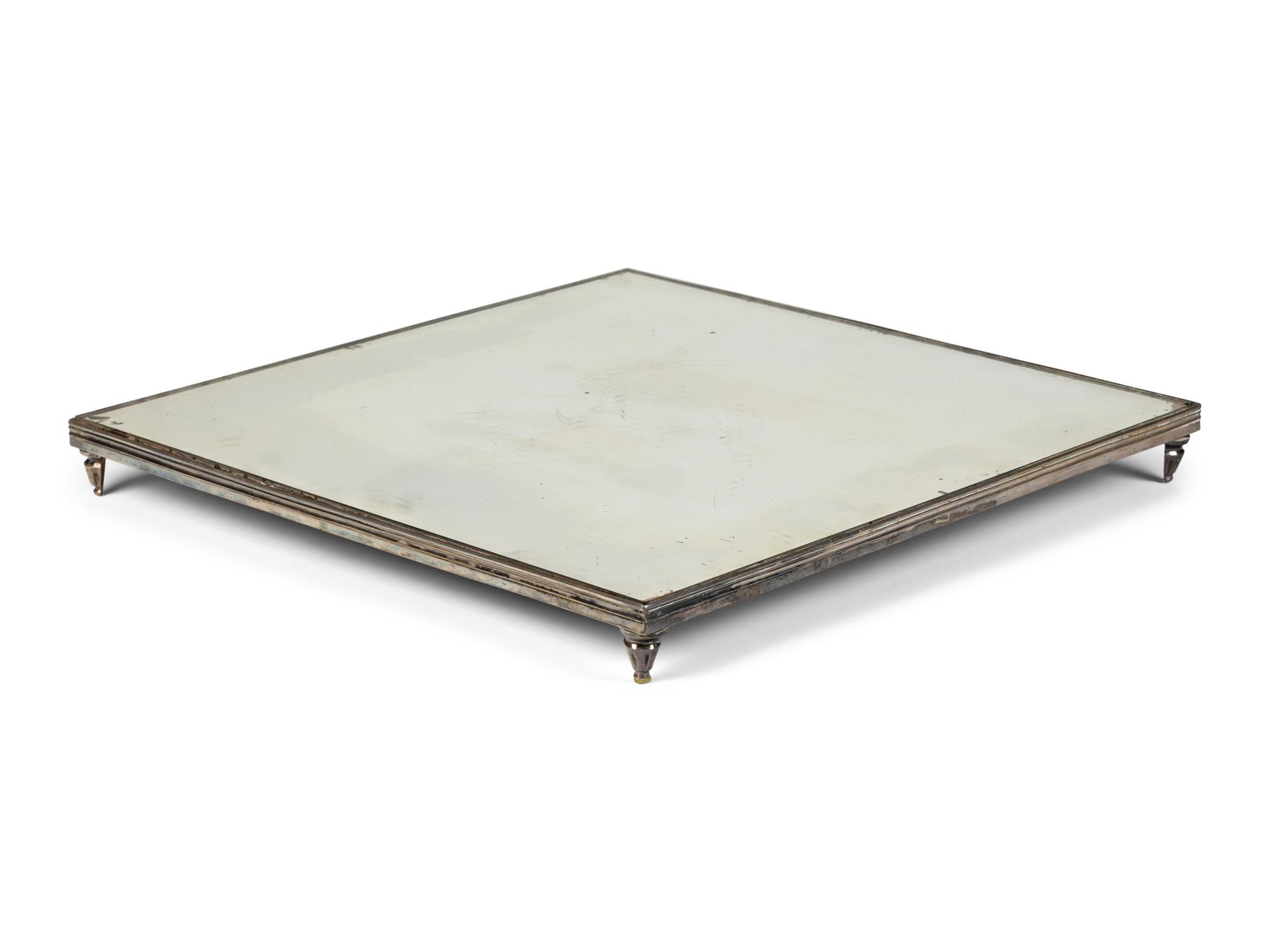 An English Silvered Metal Mirror Table Plateau