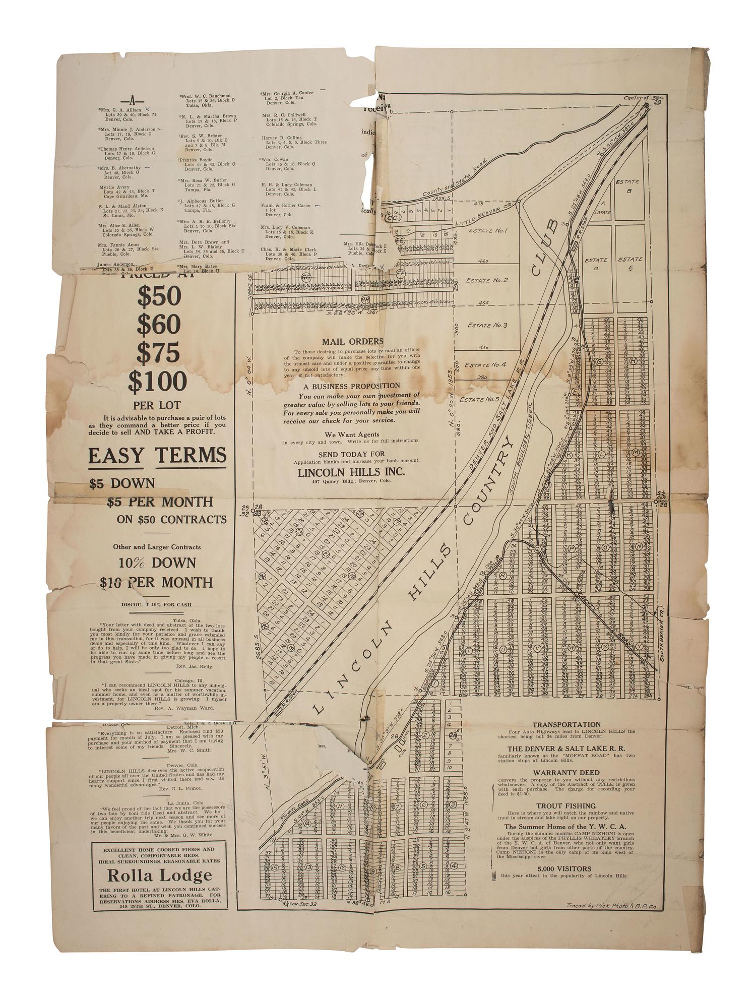 [AFRICAN AMERICANA - COLORADO]. A group of items involving African American towns in Colorado, incl. Lincoln Hills brochure and photographs.