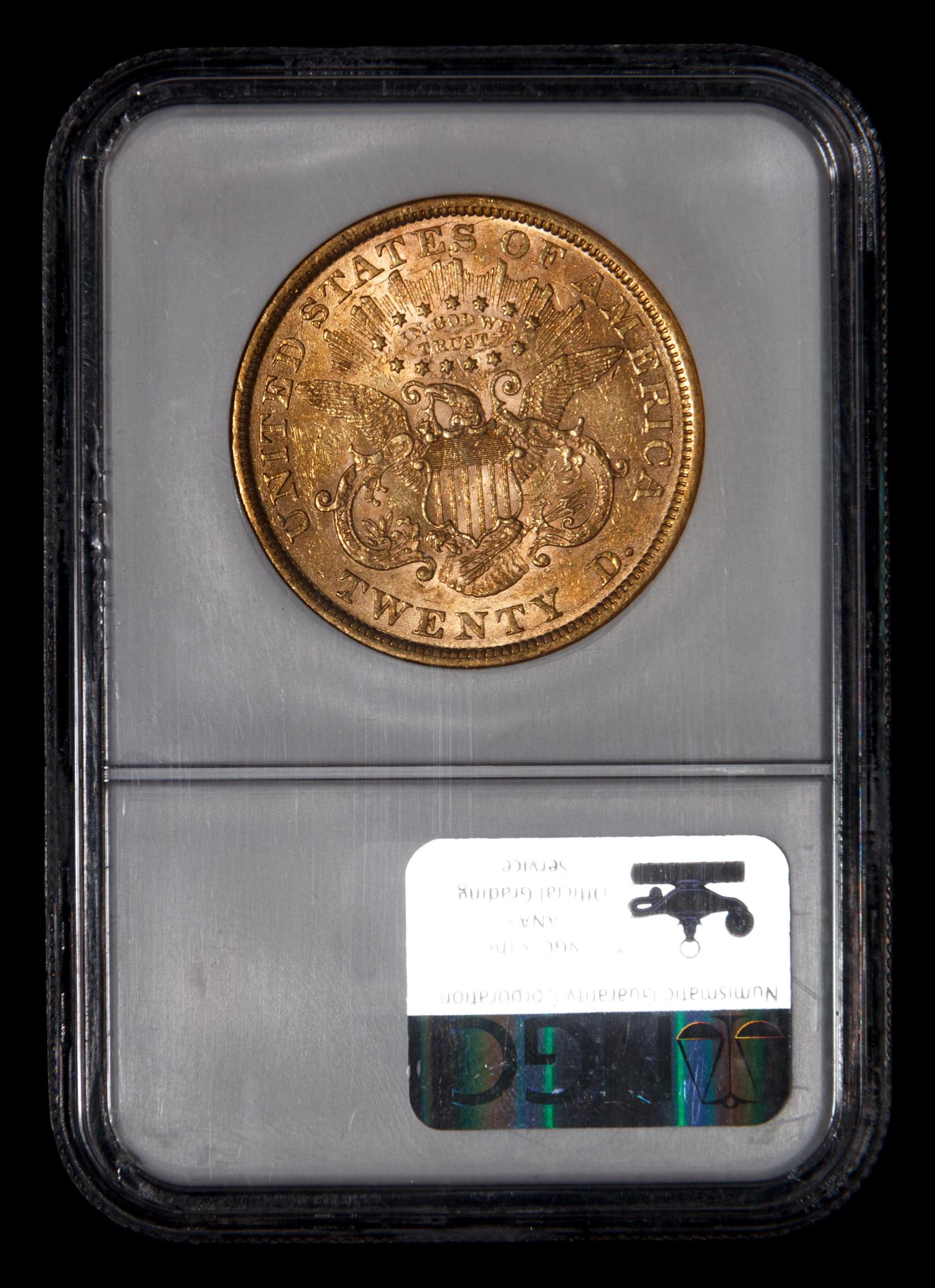 A 1866 Liberty Head: Motto $20 Gold Coin (NGC AU55)