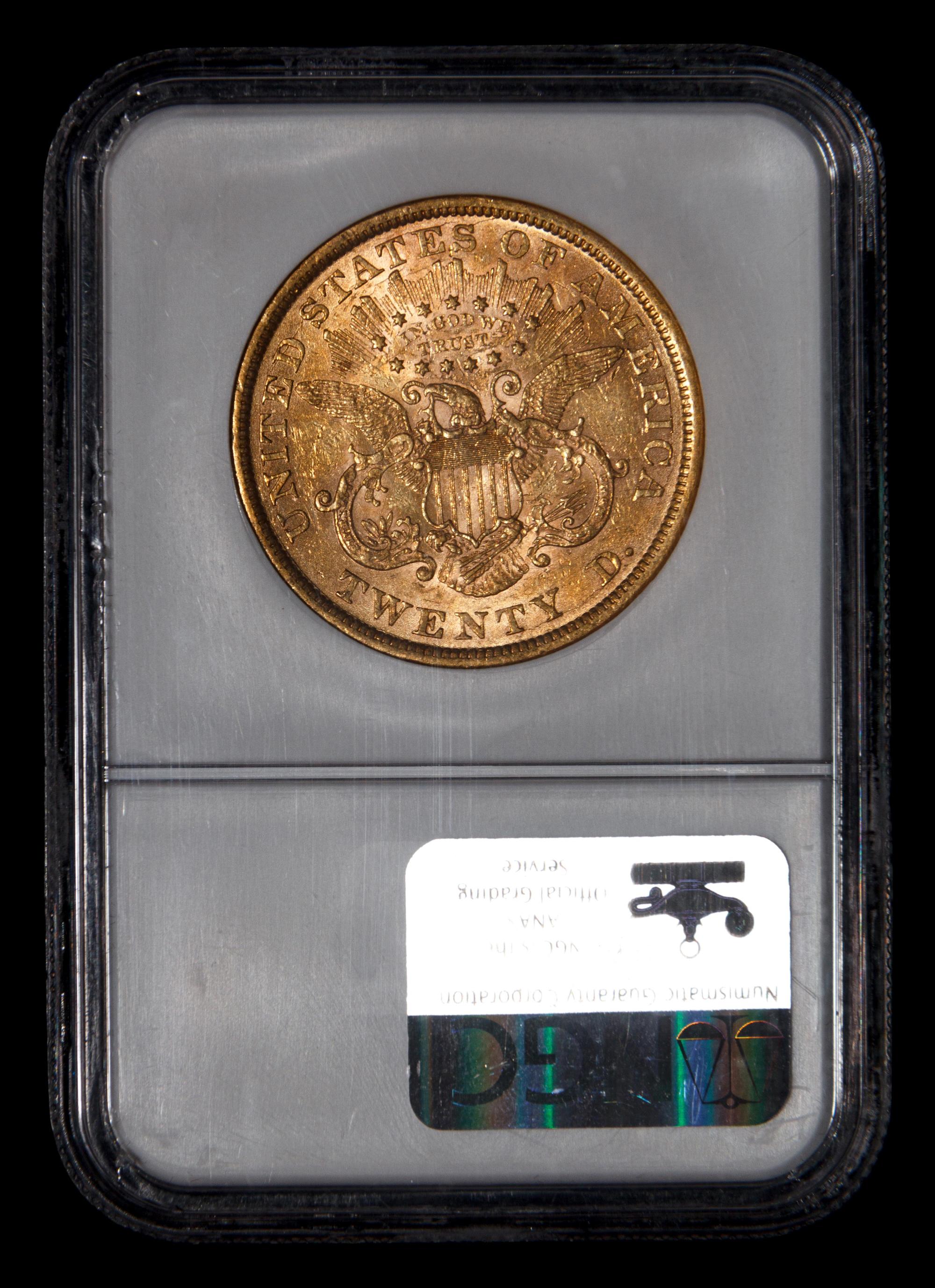 A 1866 Liberty Head: Motto $20 Gold Coin (NGC AU55)