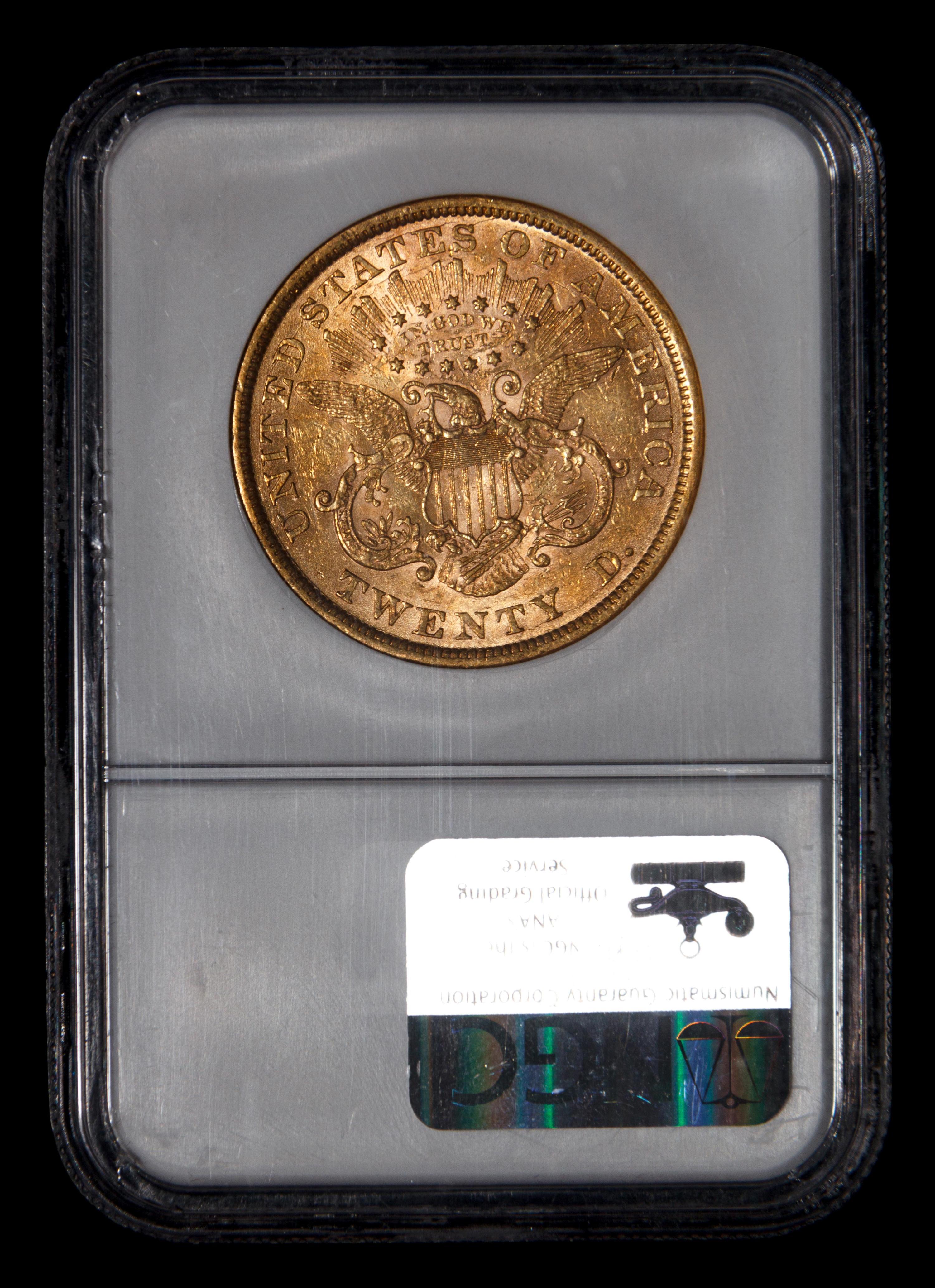 A 1866 Liberty Head: Motto $20 Gold Coin (NGC AU55)