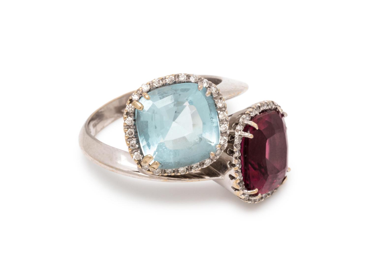 GARAVELLI, PINK TOURMALINE, AQUAMARINE AND DIAMOND RING