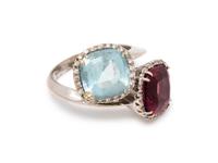 GARAVELLI, PINK TOURMALINE, AQUAMARINE AND DIAMOND RING