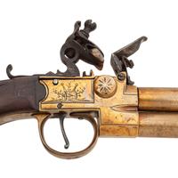Brass Flintlock Double Barrel Tap Action Turn Off Pistol