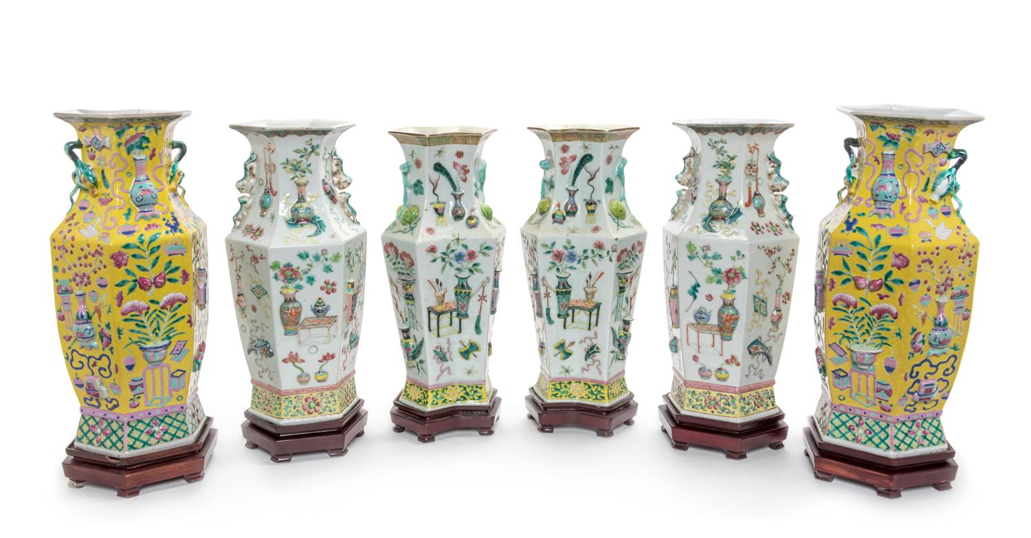 Six Chinese Famille Rose Porcelain Vases Height of tallest 16 1/2 inches. — 19TH/20TH CENTURY