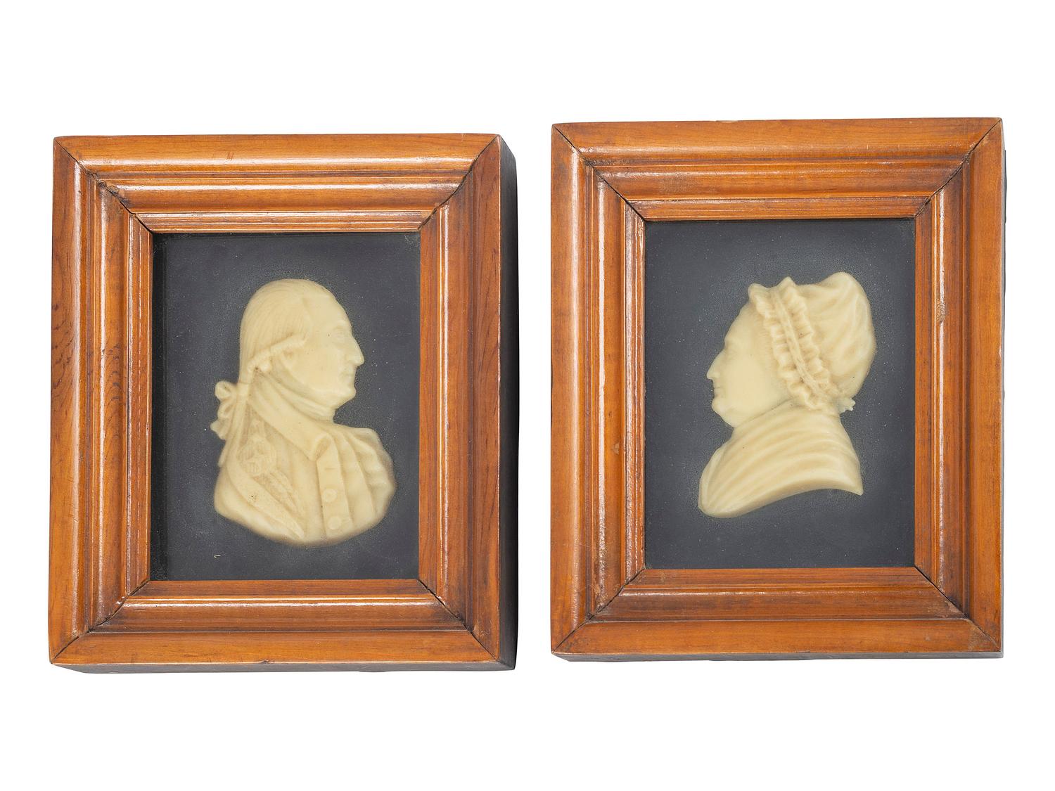 A Pair of Wax Portrait Busts of George and Martha Washington