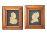 A Pair of Wax Portrait Busts of George and Martha Washington