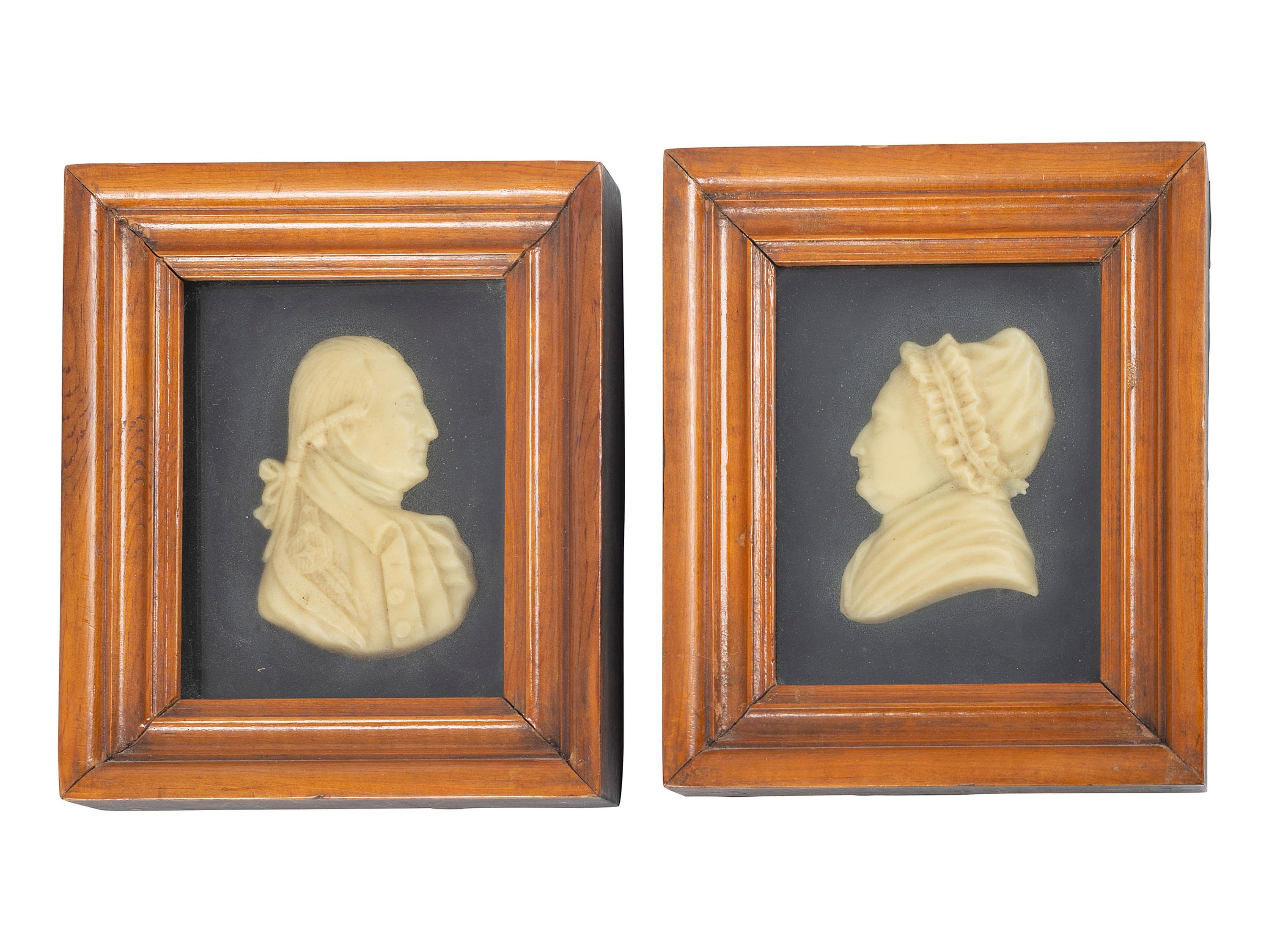 A Pair of Wax Portrait Busts of George and Martha Washington