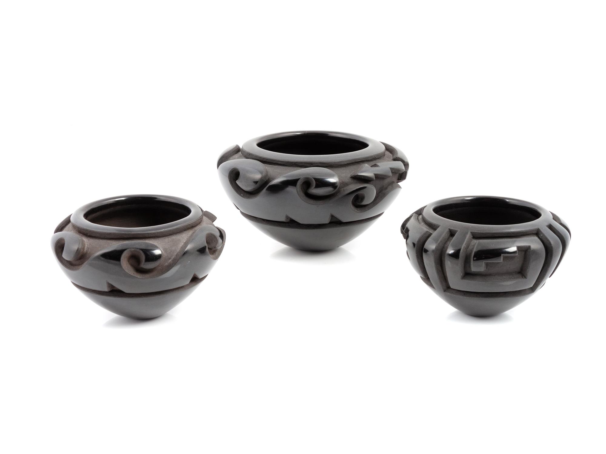 Carved Blackware Pottery Jars