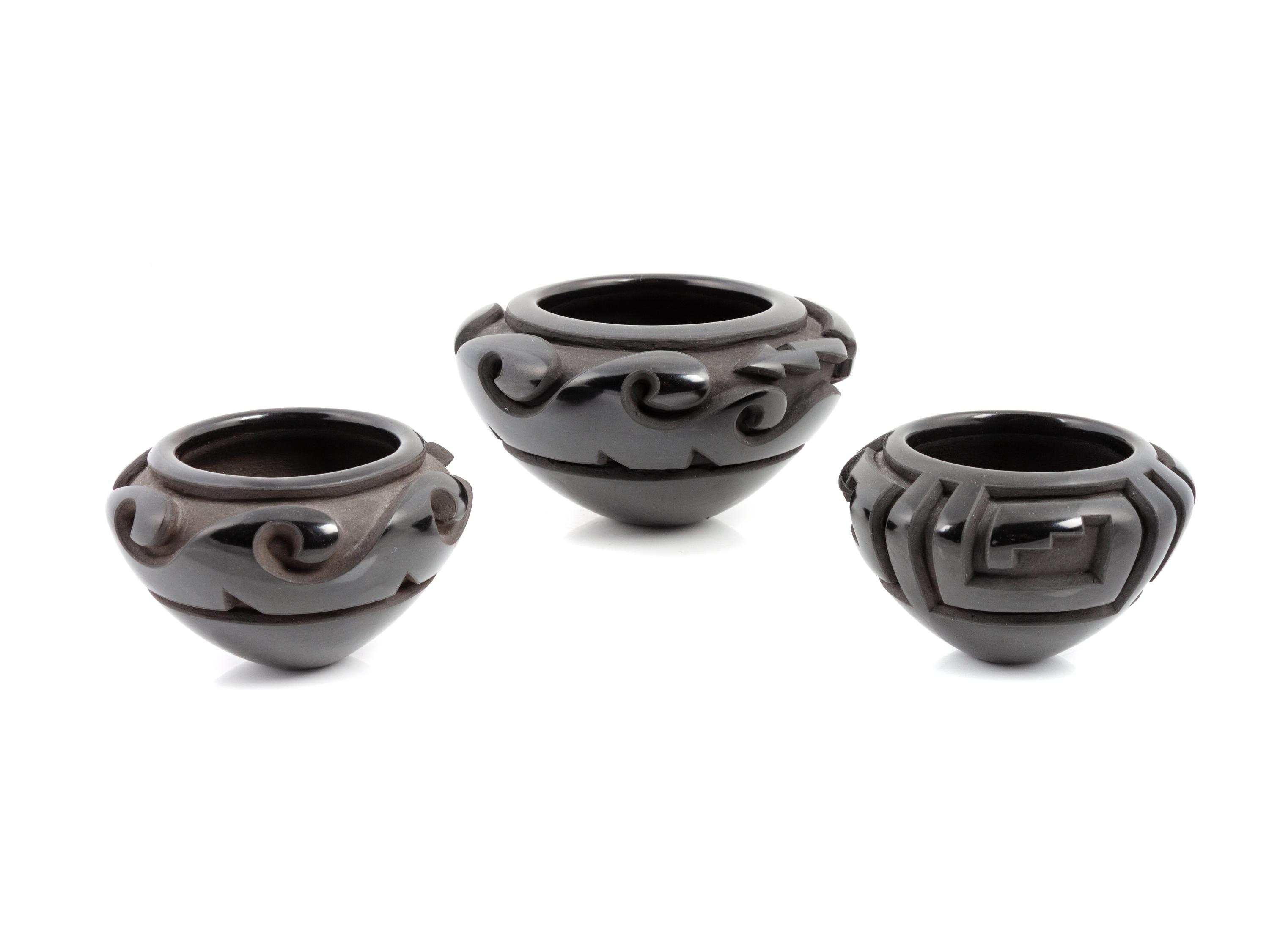 Carved Blackware Pottery Jars