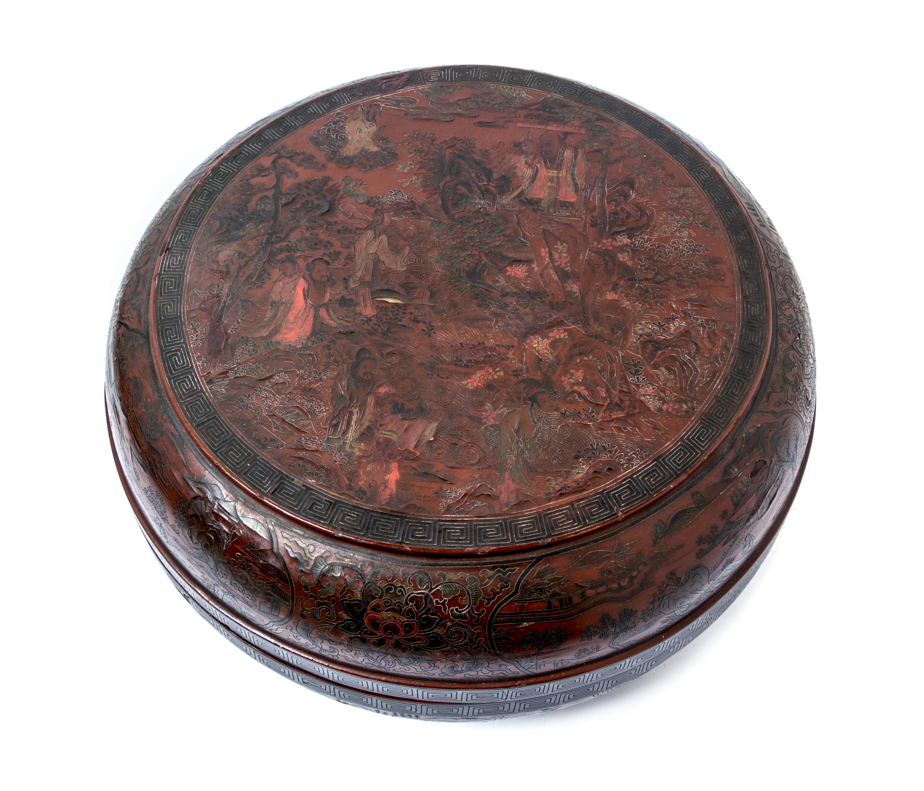 An Unusual Chinese Lacquer Box and Cover 17TH/18TH CENTURY Diameter 16 7/8 inches. — 17TH/18TH CENTURY