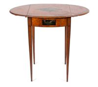 An Edwardian Style Painted and Inlaid Drop-Leaf Side Table Height 27 1/4 x width 17 x depth 20 1/2 inches. — 20TH CENTURY