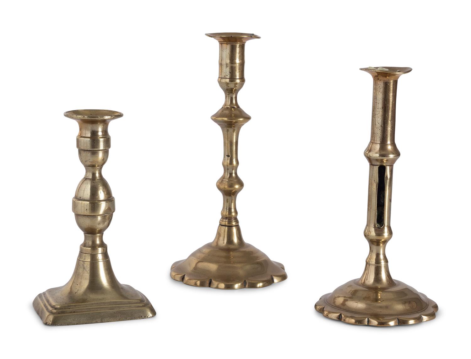 Seven English Brass Candlesticks