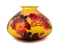 Emile Galle, (French, 1846-1904), a cameo glass vase, of low form with foliate decoration