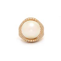GOLDEN SOUTH SEA CULTURED PEARL AND DIAMOND RING