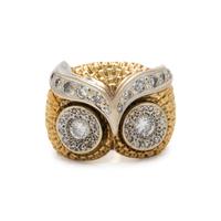 BICOLOR GOLD AND DIAMOND OWL RING