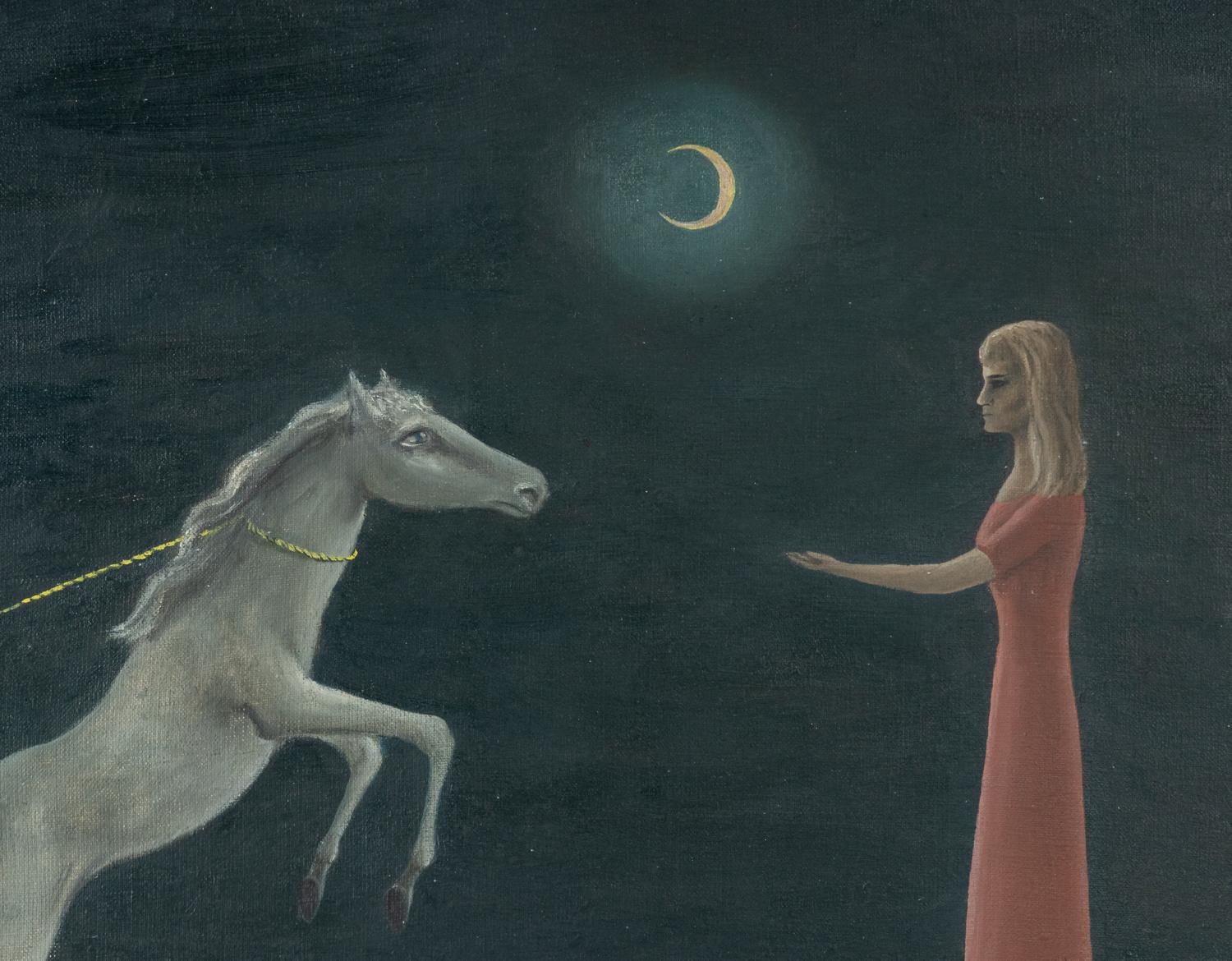 Gertrude Abercrombie (American, 1909-1977) Untitled (Woman with Tethered Horse and Moon), 1947