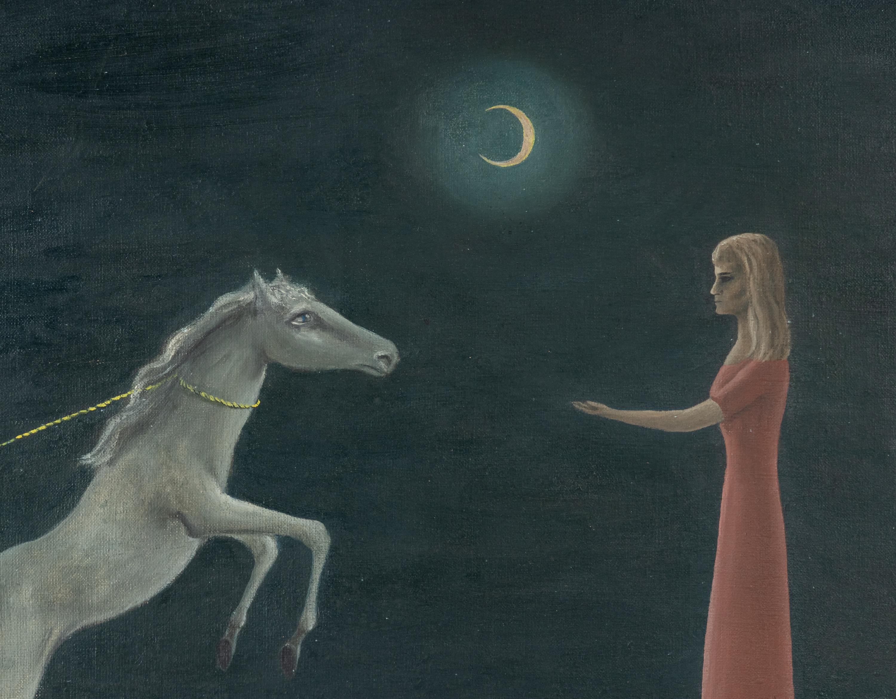 Gertrude Abercrombie (American, 1909-1977) — Untitled (Woman with Tethered Horse and Moon), 1947