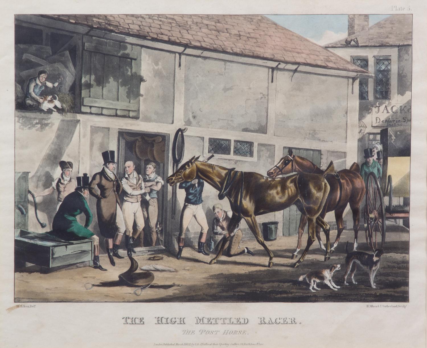 Henry ALKEN, after - Henry ALKEN and Thomas SUTHERLAND, engravers Image 10 3/4 x 15 inches. — High Mettled Racer, Plate I-VI