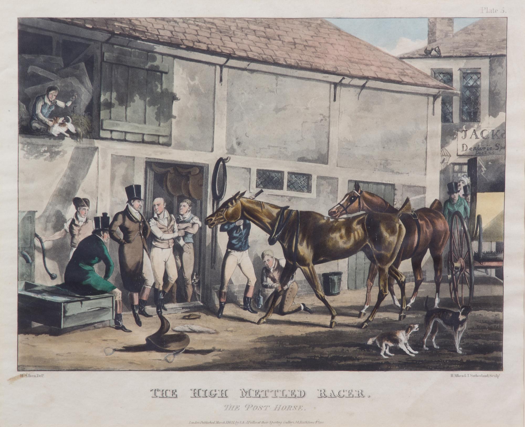 Henry ALKEN, after - Henry ALKEN and Thomas SUTHERLAND, engravers Image 10 3/4 x 15 inches. — High Mettled Racer, Plate I-VI