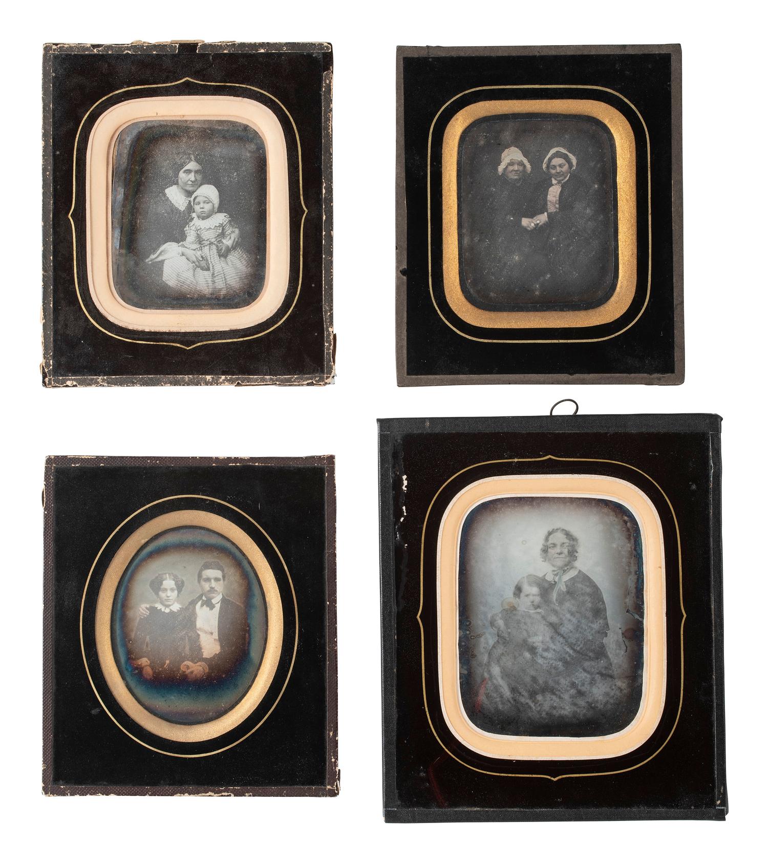 [EARLY PHOTOGRAPHY]. 8 likely European daguerreotype portraits of groups in passe partout mounts.