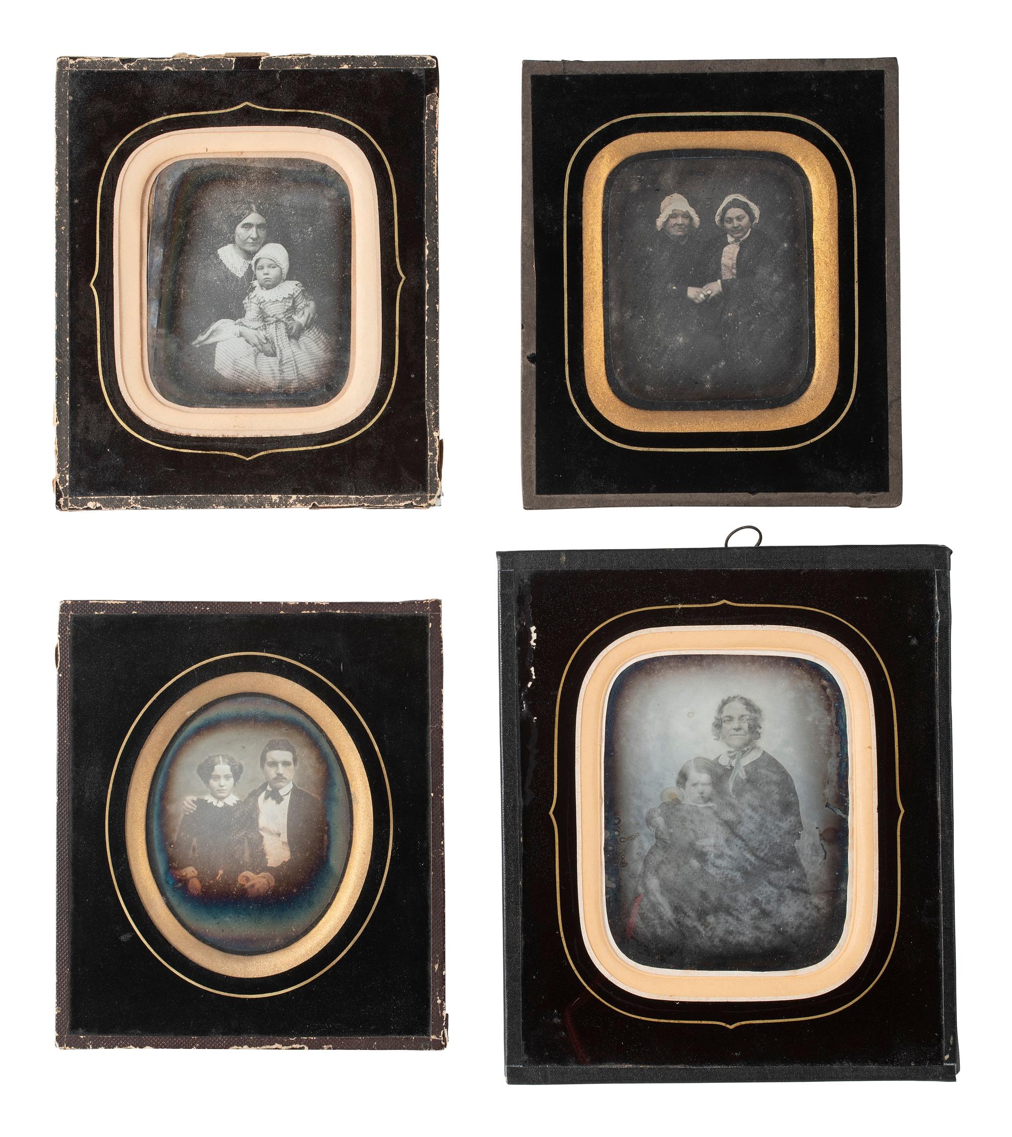 [EARLY PHOTOGRAPHY]. 8 likely European daguerreotype portraits of groups in passe partout mounts.