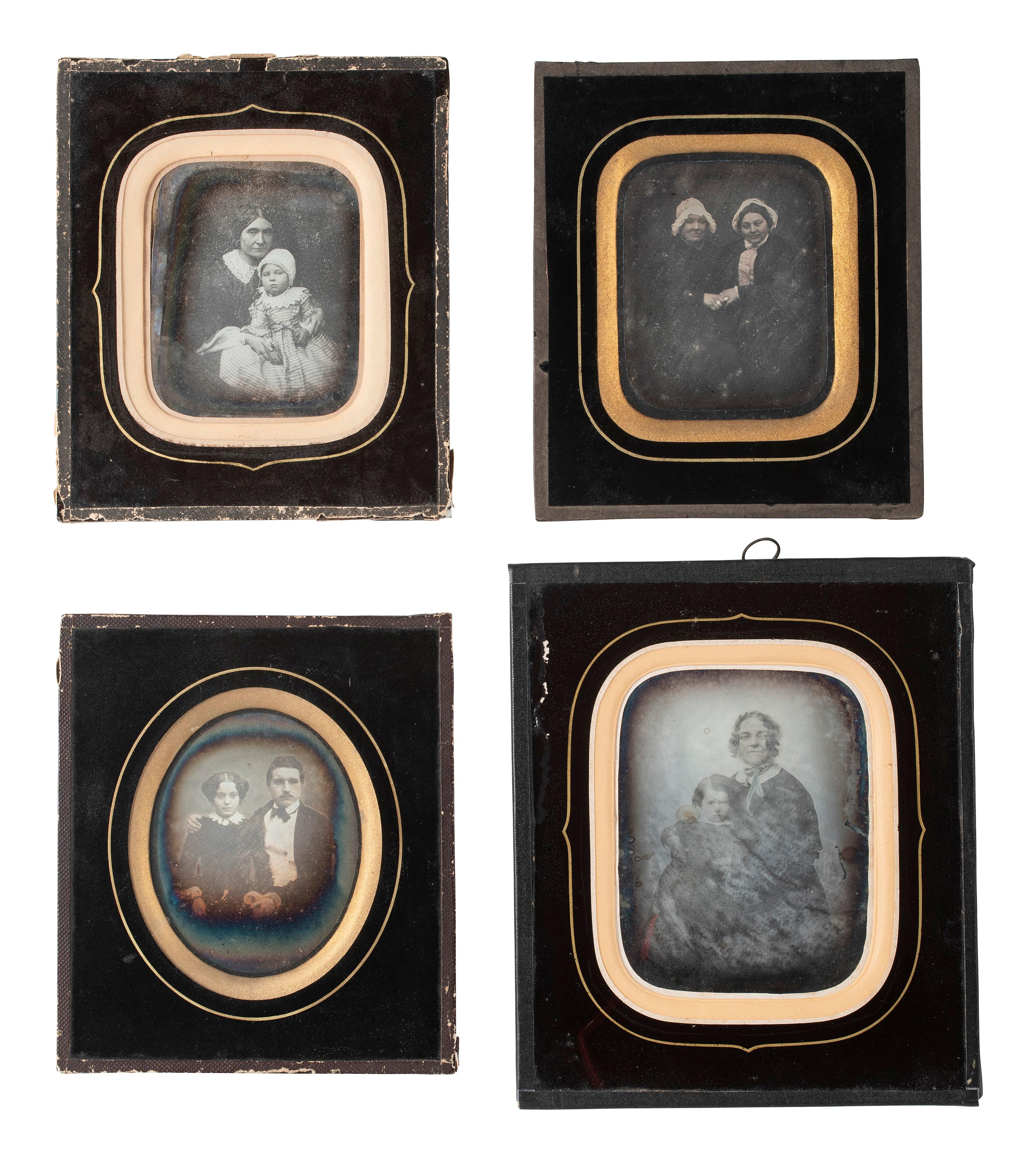 [EARLY PHOTOGRAPHY]. 8 likely European daguerreotype portraits of groups in passe partout mounts.