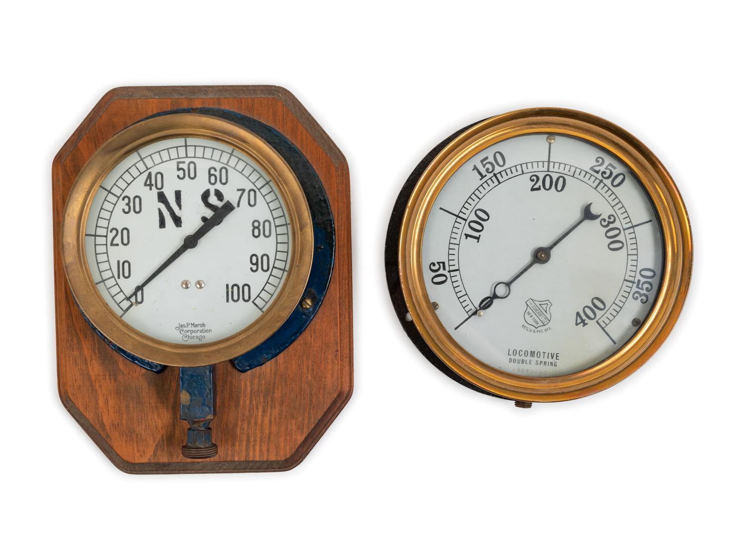 An Ashcroft Brass-Cased Locomotive Pressure Gauge